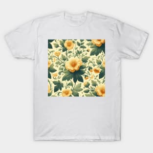 Yellow Flowers and Green Leaves Pattern T-Shirt